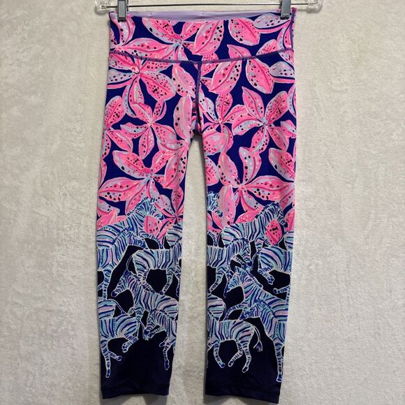 Lilly Pulitzer Luxletic Jolena Weekender Cropped Leggings Wild Child Zebra Small - Picture 1 of 12